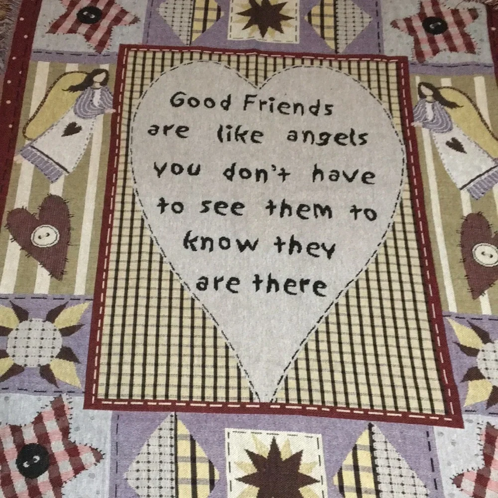 Vintage Blanket Good Friends/Angels Rustic Farmhouse Country Throw or Wall Decor